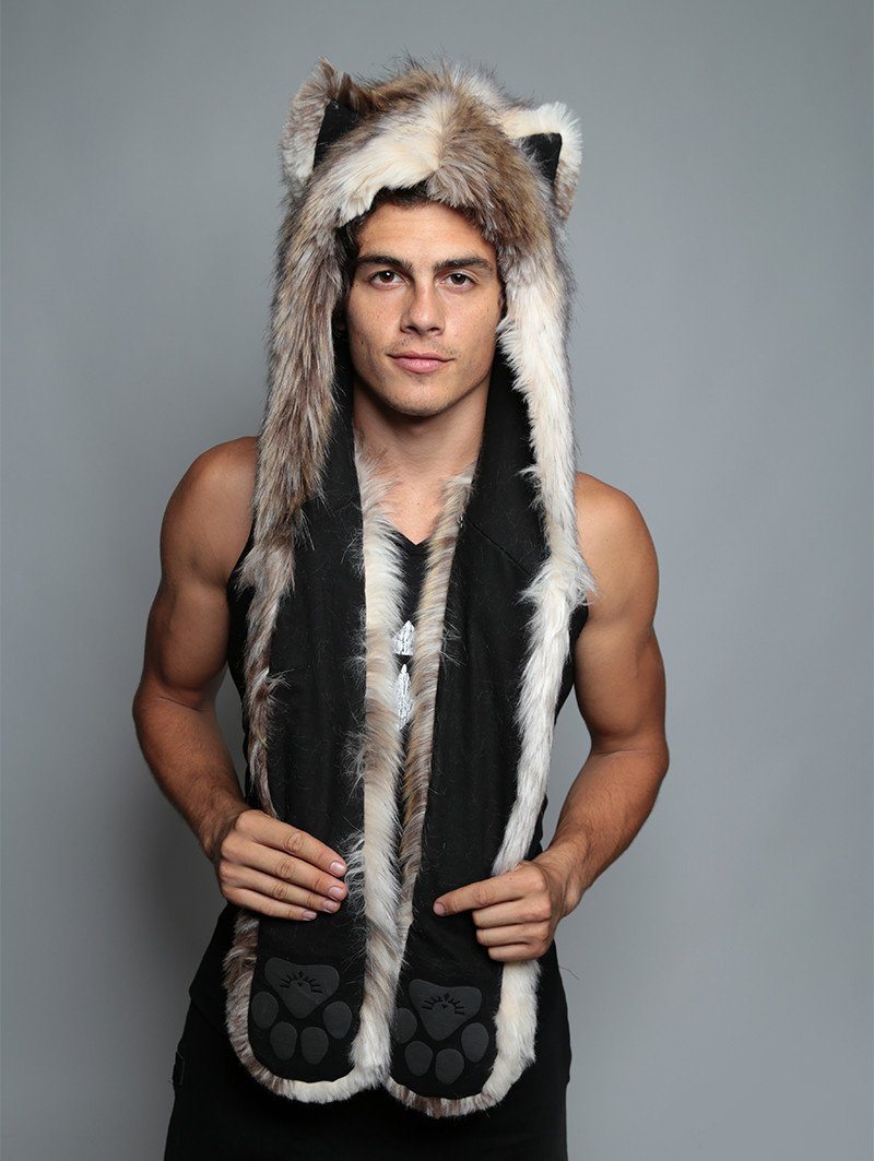 Male Wearing Siberian Husky Faux Fur with Hood