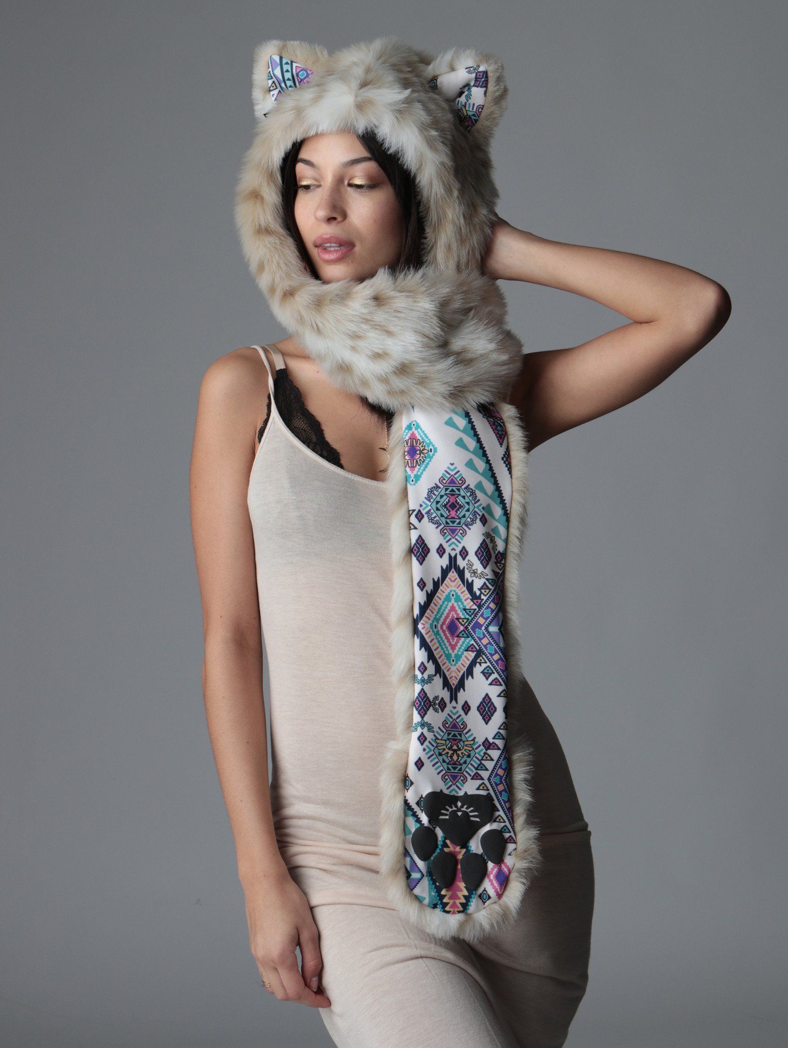 Snow Leopard Faux Fur with Hood