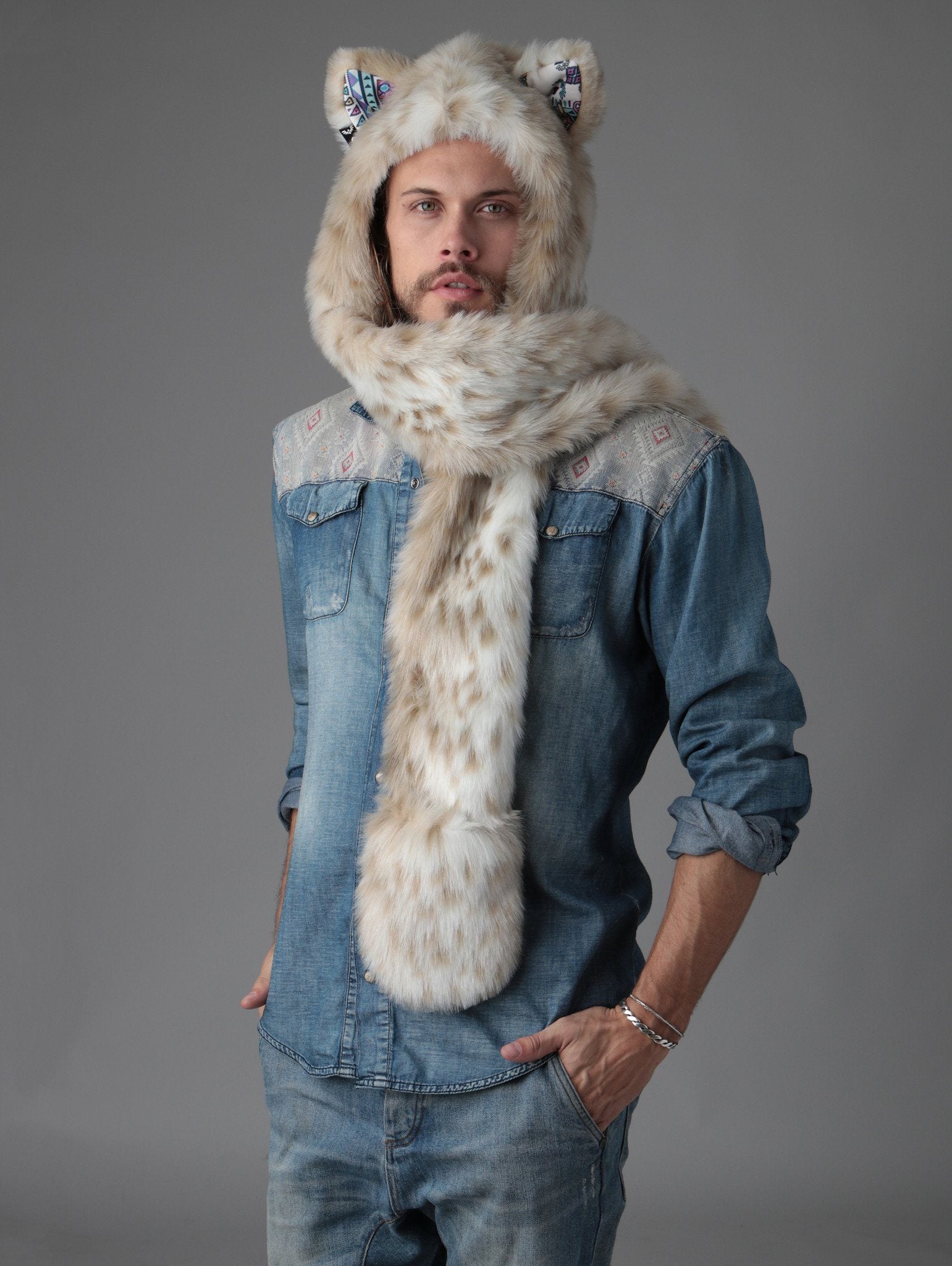Snow Leopard CE Hooded Faux Fur SpiritHood