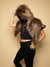 Brown and Black Savannah Cat Faux Fur SpiritHoods Shawl on Female