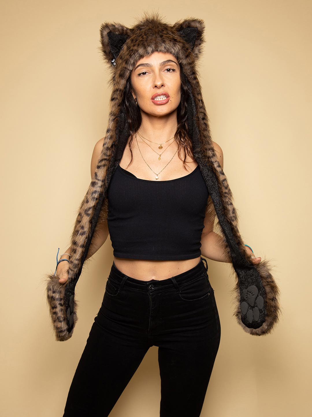 Exterior and Interior View of Savannah Cat Collector Edition Faux Fur Hood