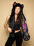 Woman wearing faux fur Bart Cooper Black Wolf Artist Edition SpiritHood, front view 1