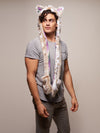 Man wearing faux fur CE Siberian Snow Leopard SpiritHood, side view 4