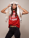 Female Wearing Siberian Snow Leopard Faux Fur Shawl 