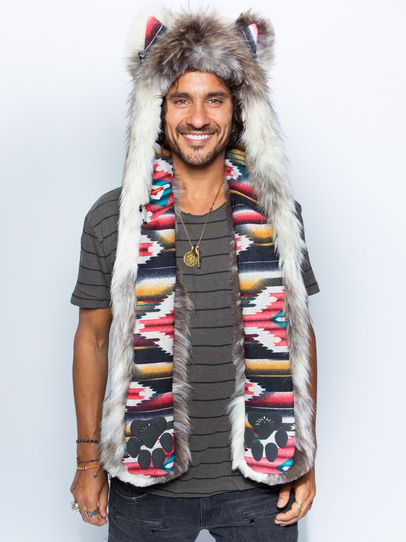 Man wearing faux fur Sedona Wolf Collector Edition SpiritHood