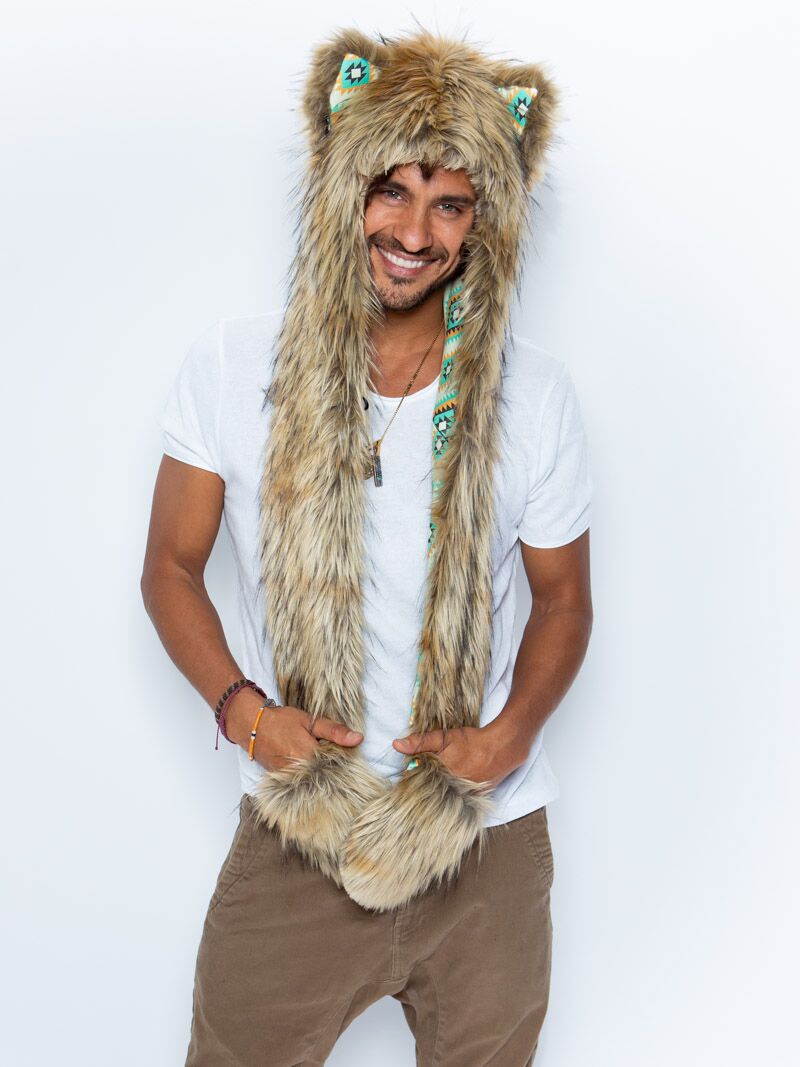 Man wearing faux fur Segera Wolf Collector Edition SpiritHood