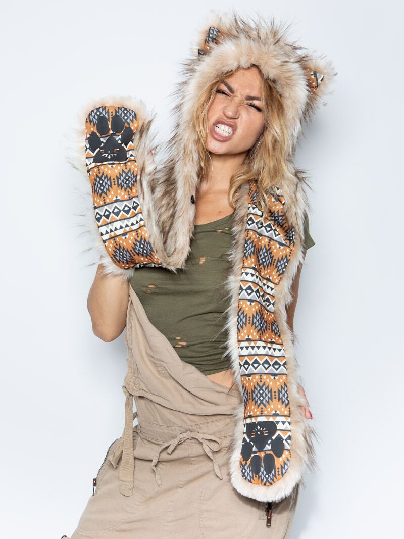 Ivory and Brown Segolia Wolf Collector Edition SpiritHood on Female