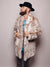 Man wearing Siberian Snow Leopard Collared Faux Fur Coat, front view 3
