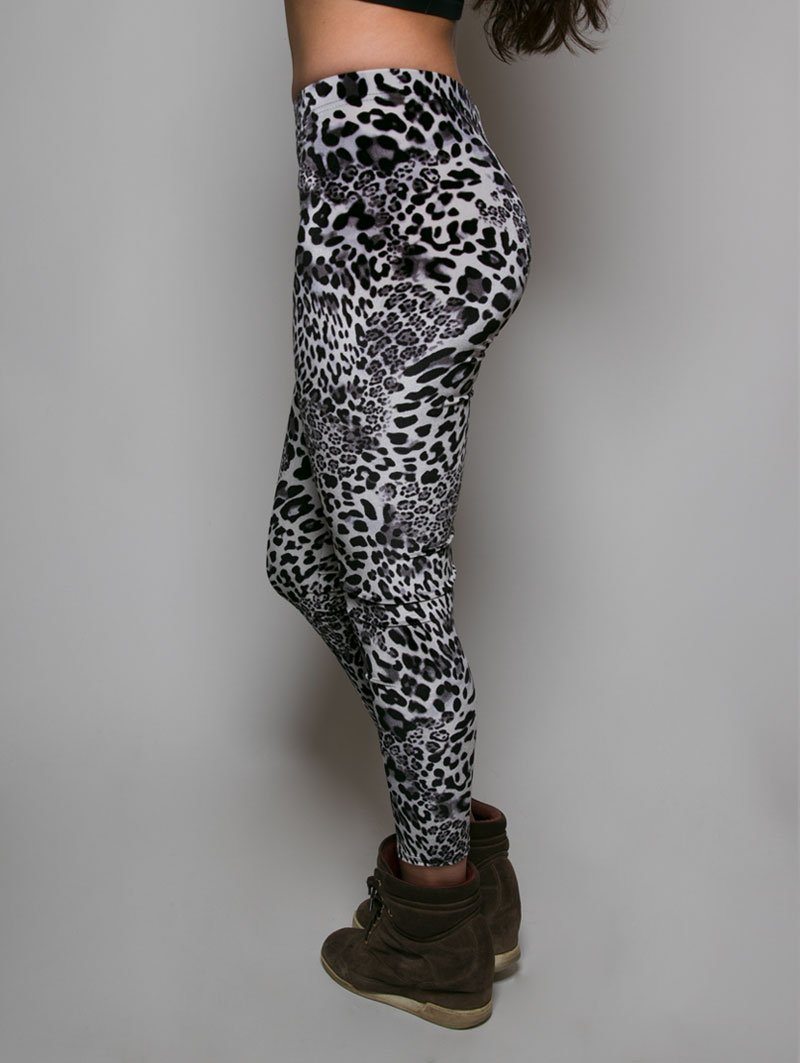 Black and White Snow Leopard Velvet SpiritHood Leggings on Female