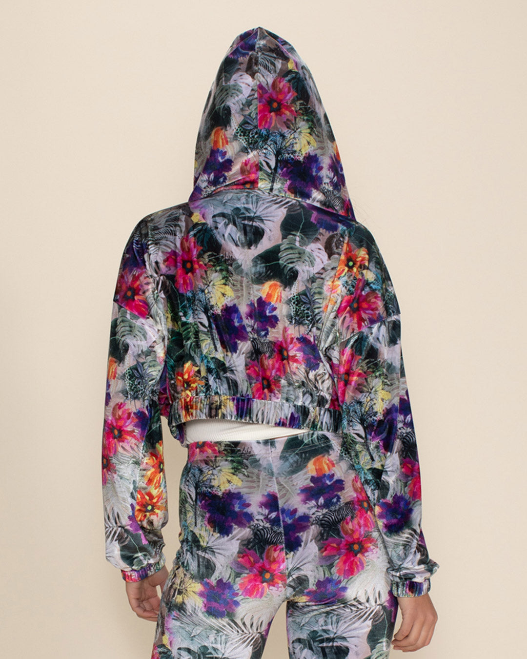 Safari Garden Hooded Velvet Cropped Jacket  | Women's