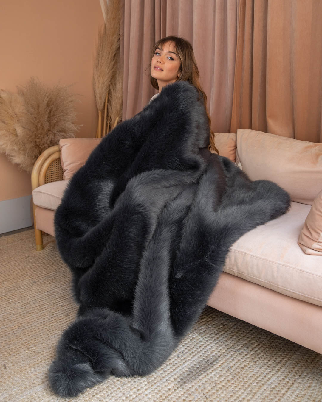 Moroccan Blue Wolf Collector Edition Faux Fur Throw