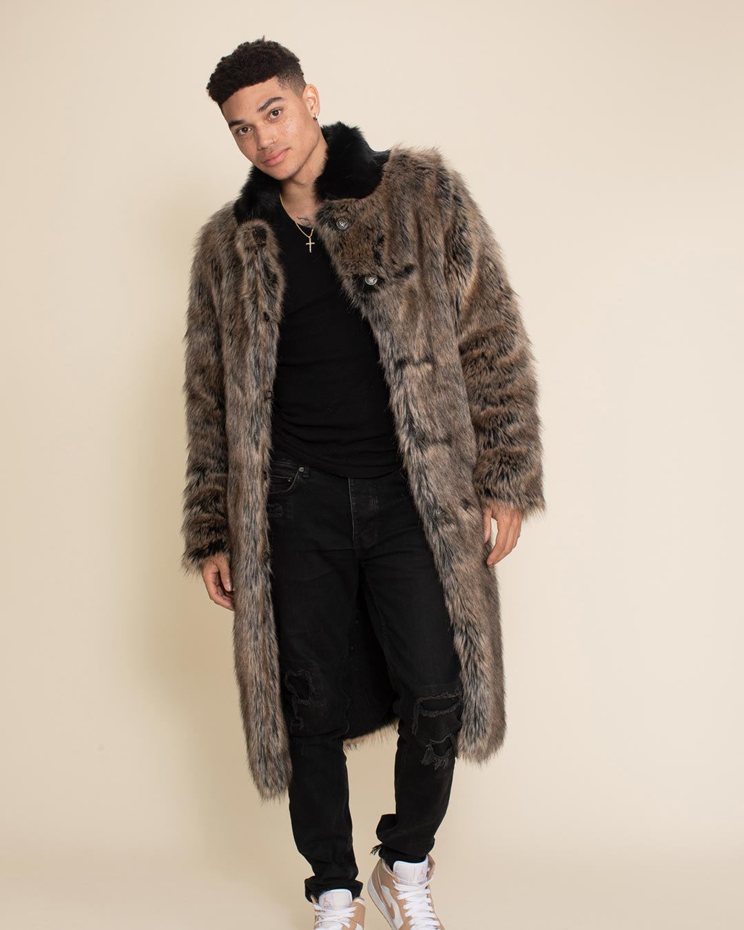 SpiritHoods Men's Flamingo Wolf Classic Faux Fur Coat