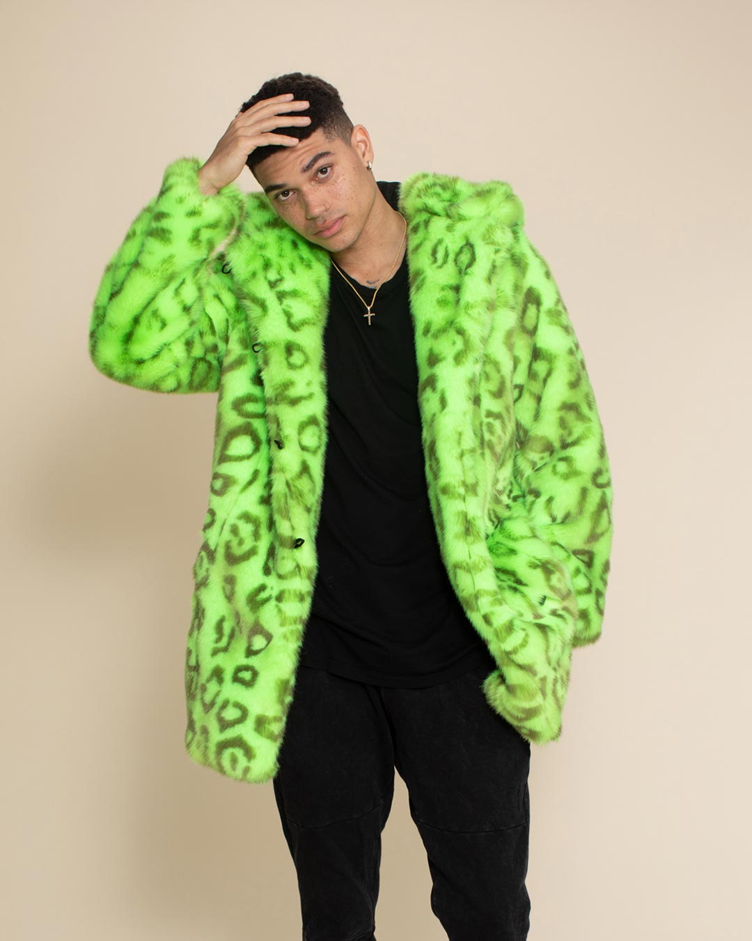 Neon Green Leopard Classic Collector Edition Faux Fur Coat | Men&#39;s