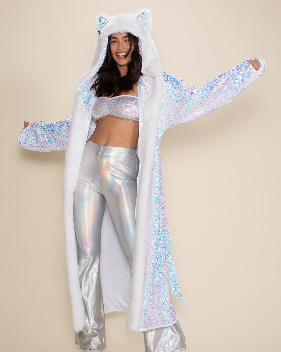 Iridescent Sequin Wolf Classic Collector Edition Faux Fur Style Robe | Women&#39;s