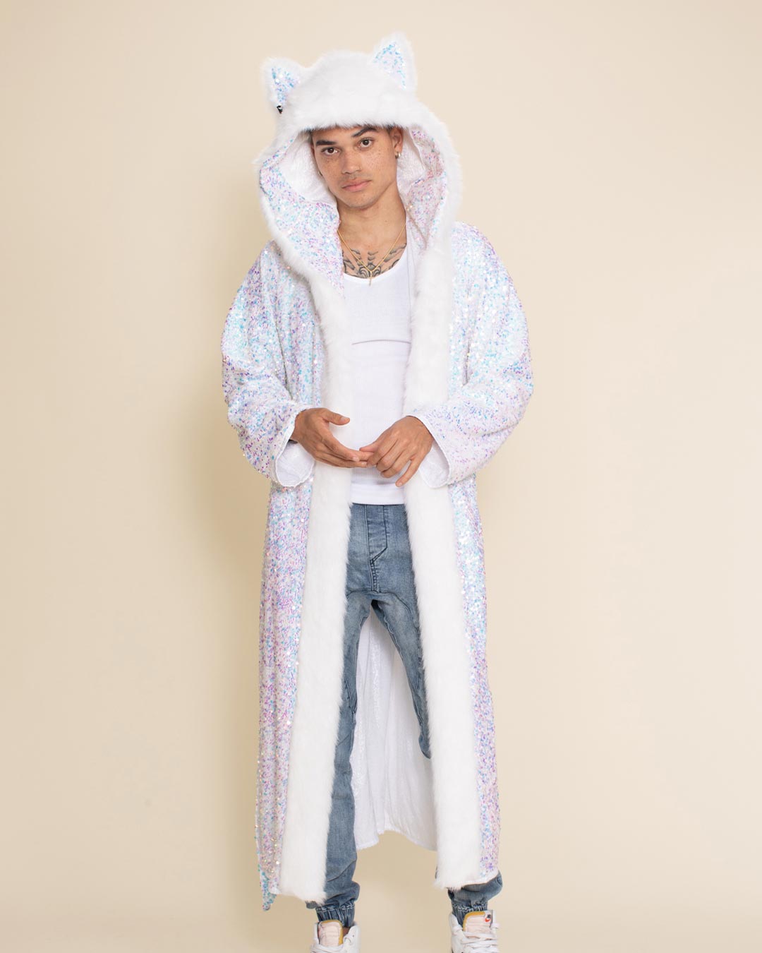Iridescent Sequin Wolf Classic Collector Edition Faux Fur Style Robe | Men&#39;s