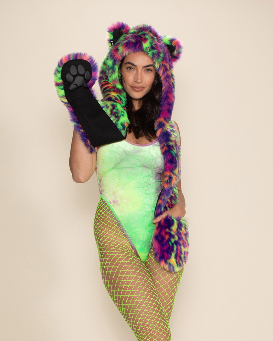 Neon Disco Kitty Collector Edition Faux Fur Hood | Women&#39;s