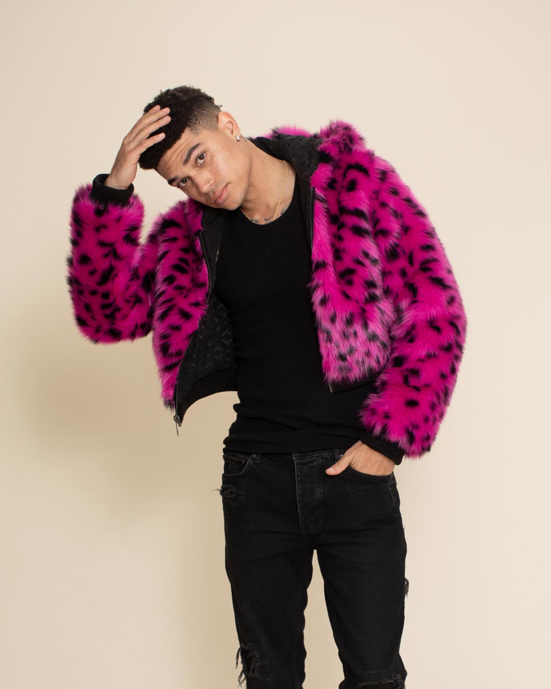Pink Cheetah Classic Collector Edition Faux Fur Cropped Jacket | Men&#39;s