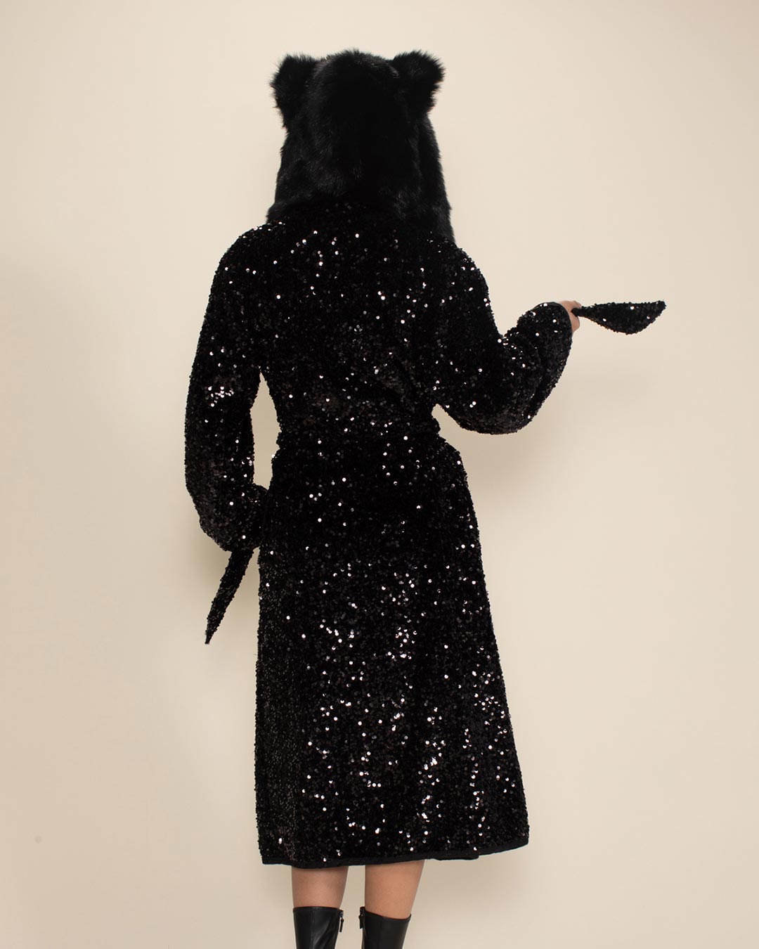 Sequin Black Panther Classic Faux Fur Style Robe | Women&#39;s