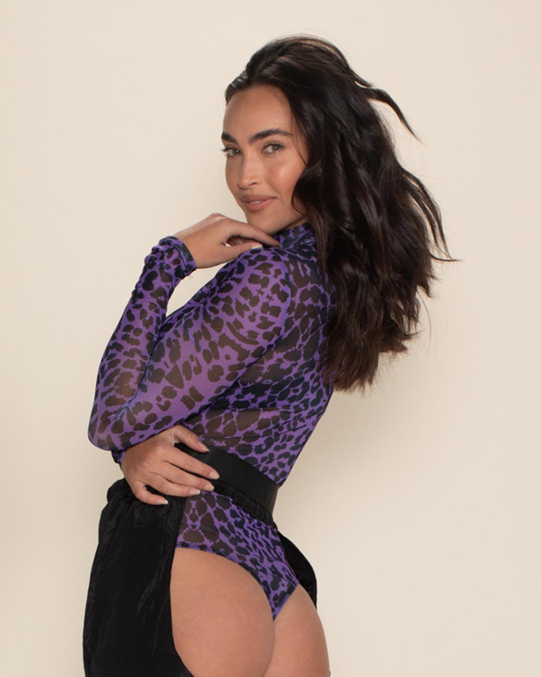 Violet Panther Mesh Long Sleeve Bodysuit | Women's