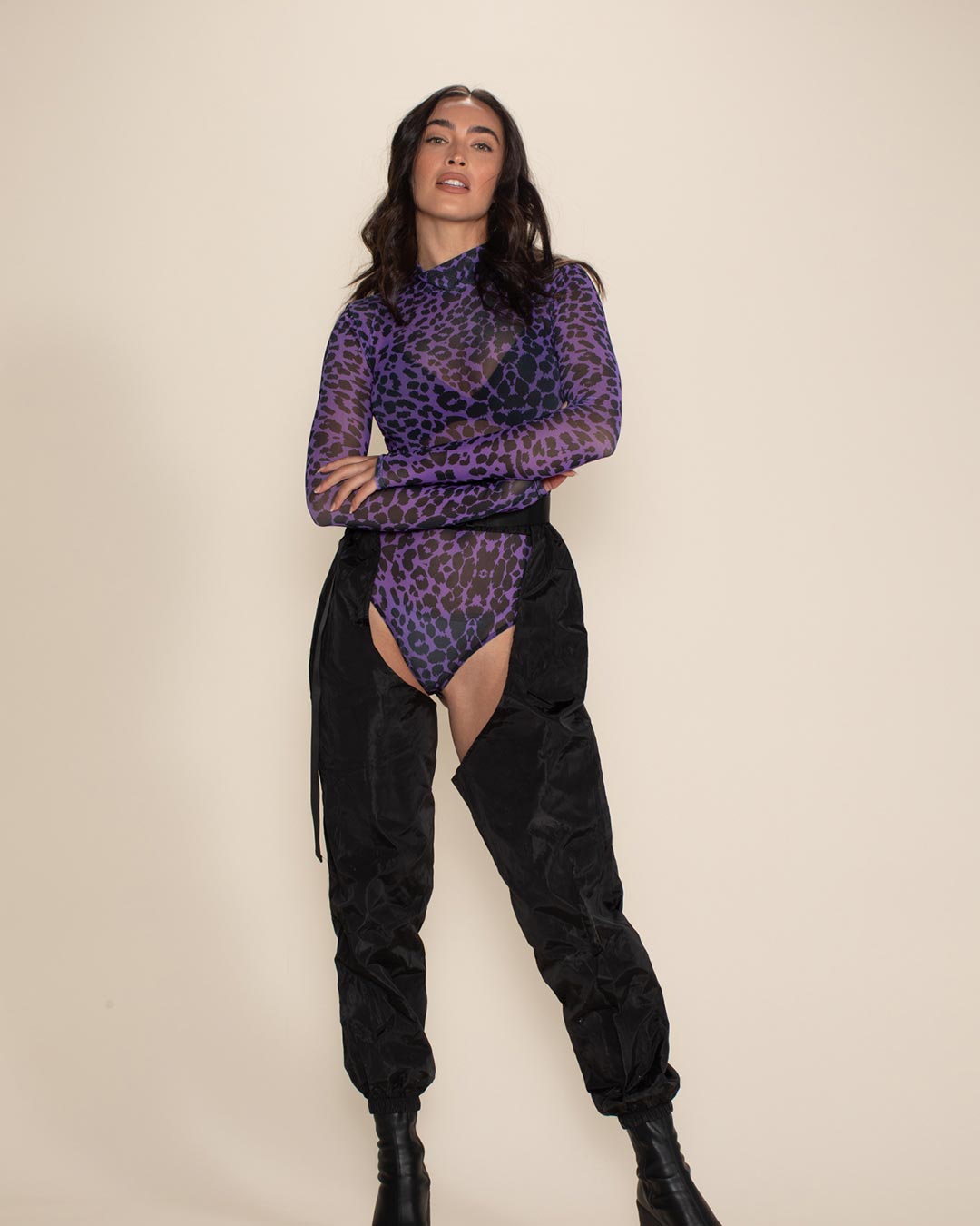 Violet Panther Mesh Long Sleeve Bodysuit | Women&#39;s