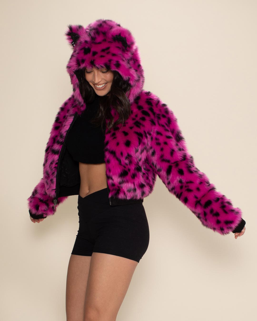 Pink Cheetah Classic Collector Edition Faux Fur Cropped Jacket | Women&#39;s
