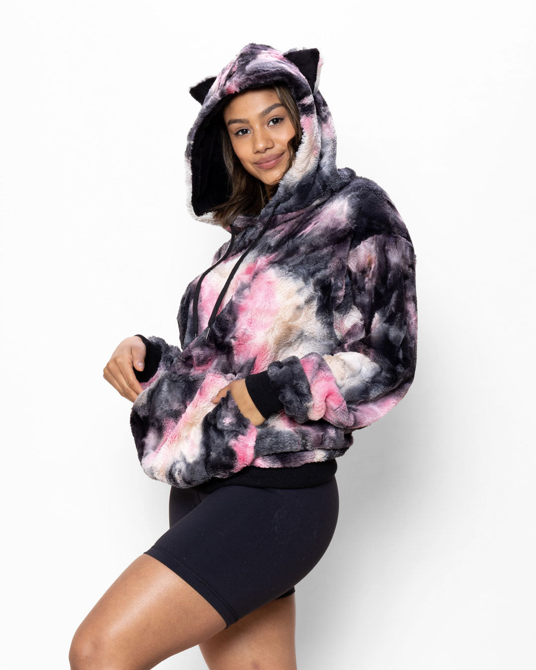 Ink Spotted Leopard Classic ULTRA SOFT Faux Fur Hoodie | Women&#39;s