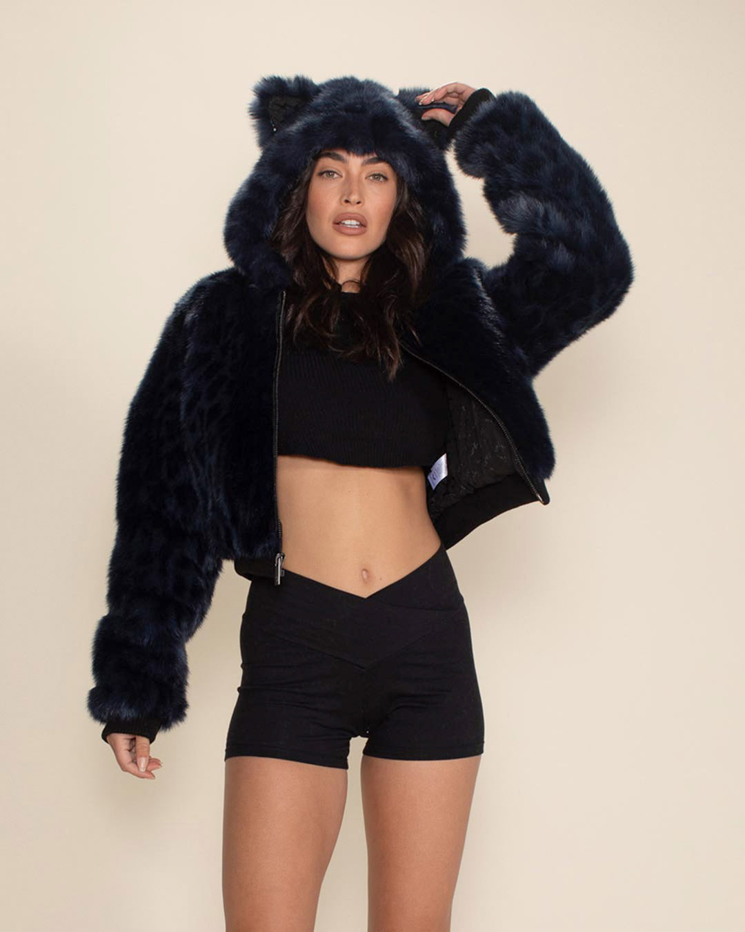 Indigo Leopard Classic Collector Edition Faux Fur Cropped Jacket | Women&#39;s