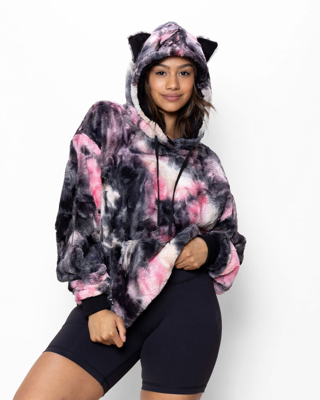 Ink Spotted Leopard Classic ULTRA SOFT Faux Fur Hoodie | Women&#39;s
