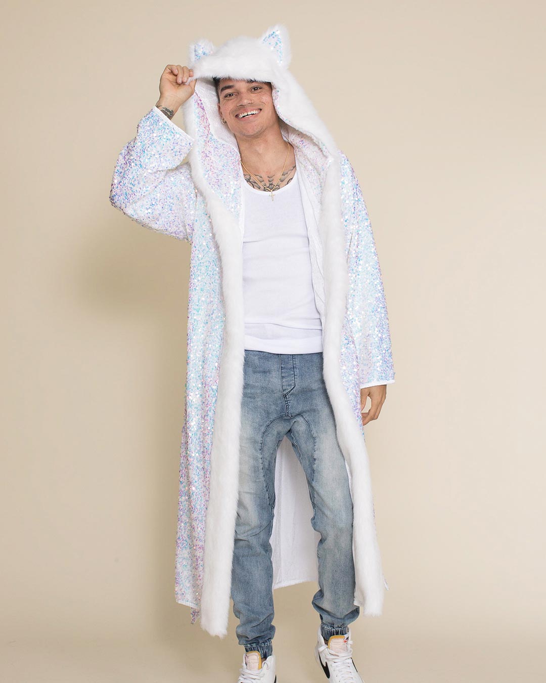 Iridescent Sequin Wolf Classic Collector Edition Faux Fur Style Robe | Men&#39;s