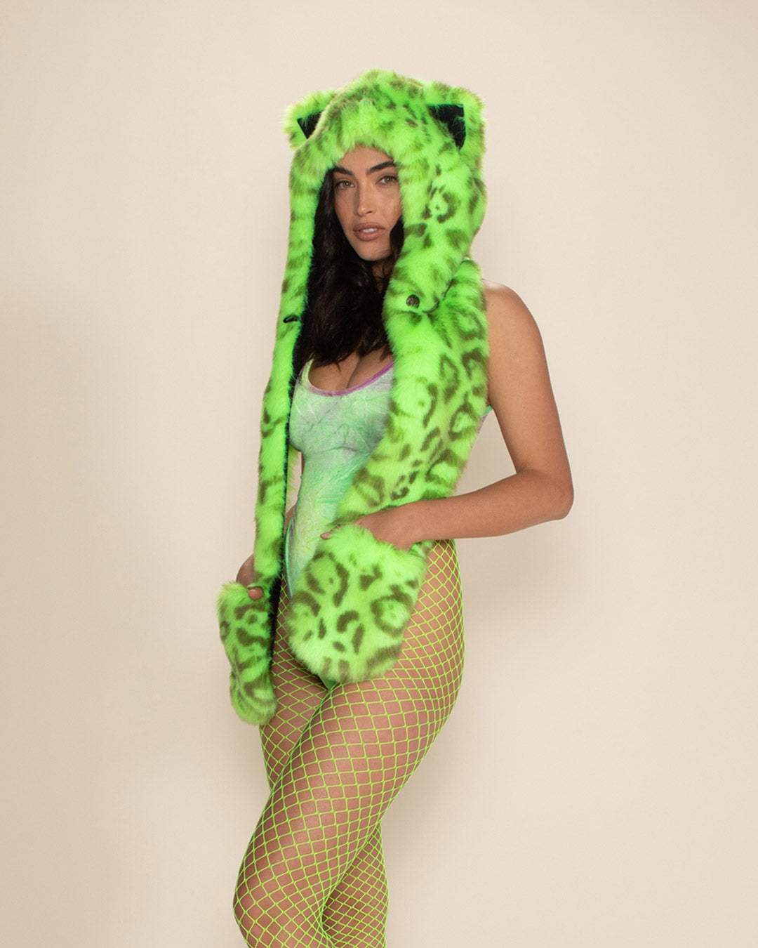 Neon Green Leopard Collector Edition Faux Fur Hood | Women's