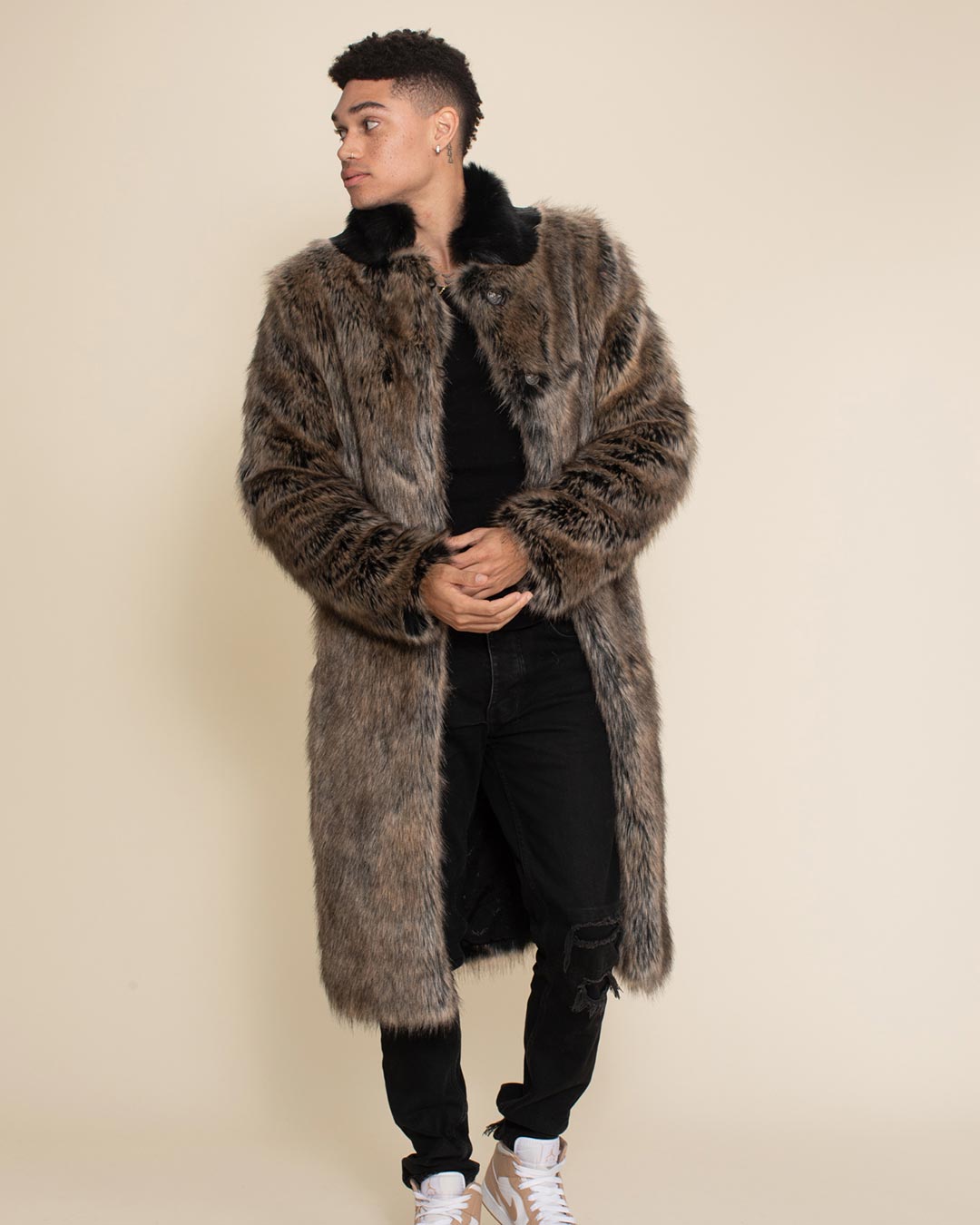 Dire Wolf Faux Fur Calf Length Coat | Men&#39;s