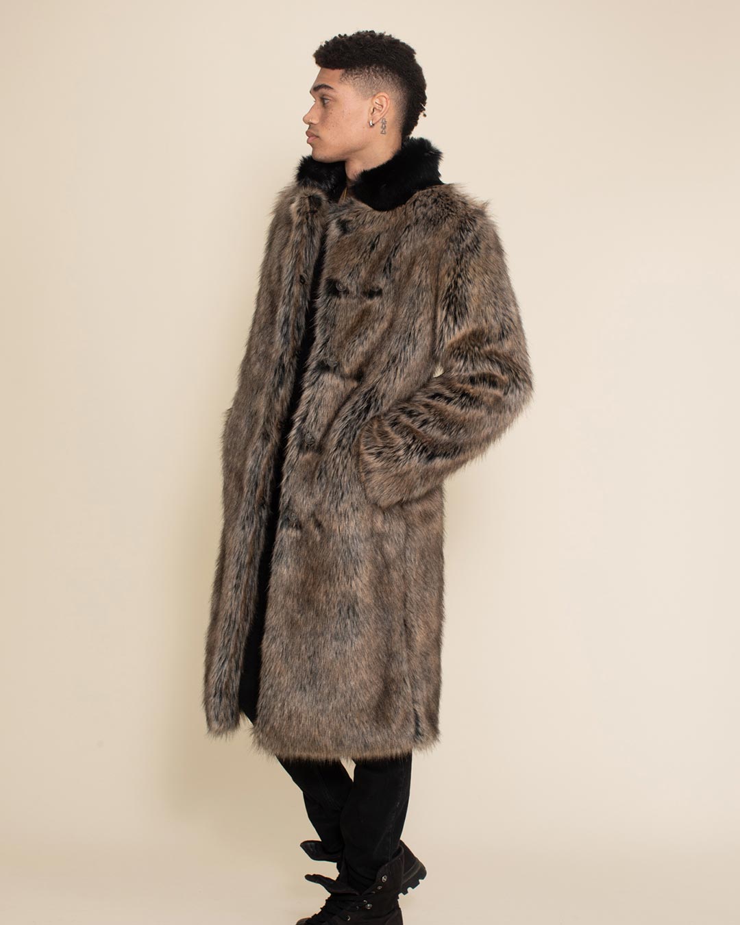 Dire Wolf Faux Fur Calf Length Coat | Men's