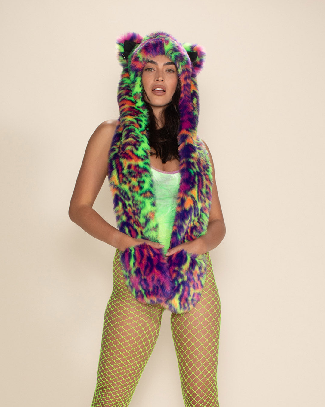 Neon Disco Kitty Collector Edition Faux Fur Hood | Women&#39;s