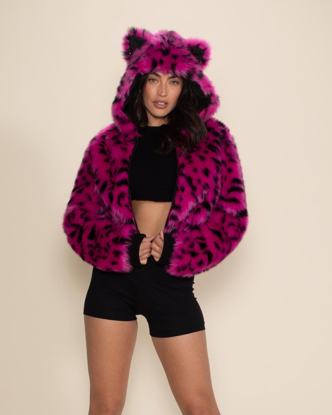 Pink Cheetah Classic Collector Edition Faux Fur Cropped Jacket | Women's