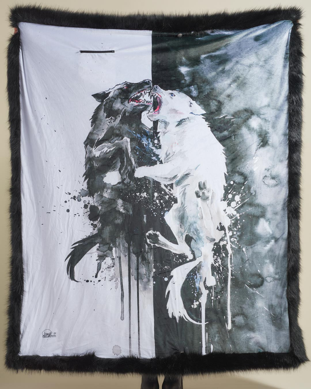 Artist Edition Lora Zombie The One You Feed Black Wolf Faux Fur Throw