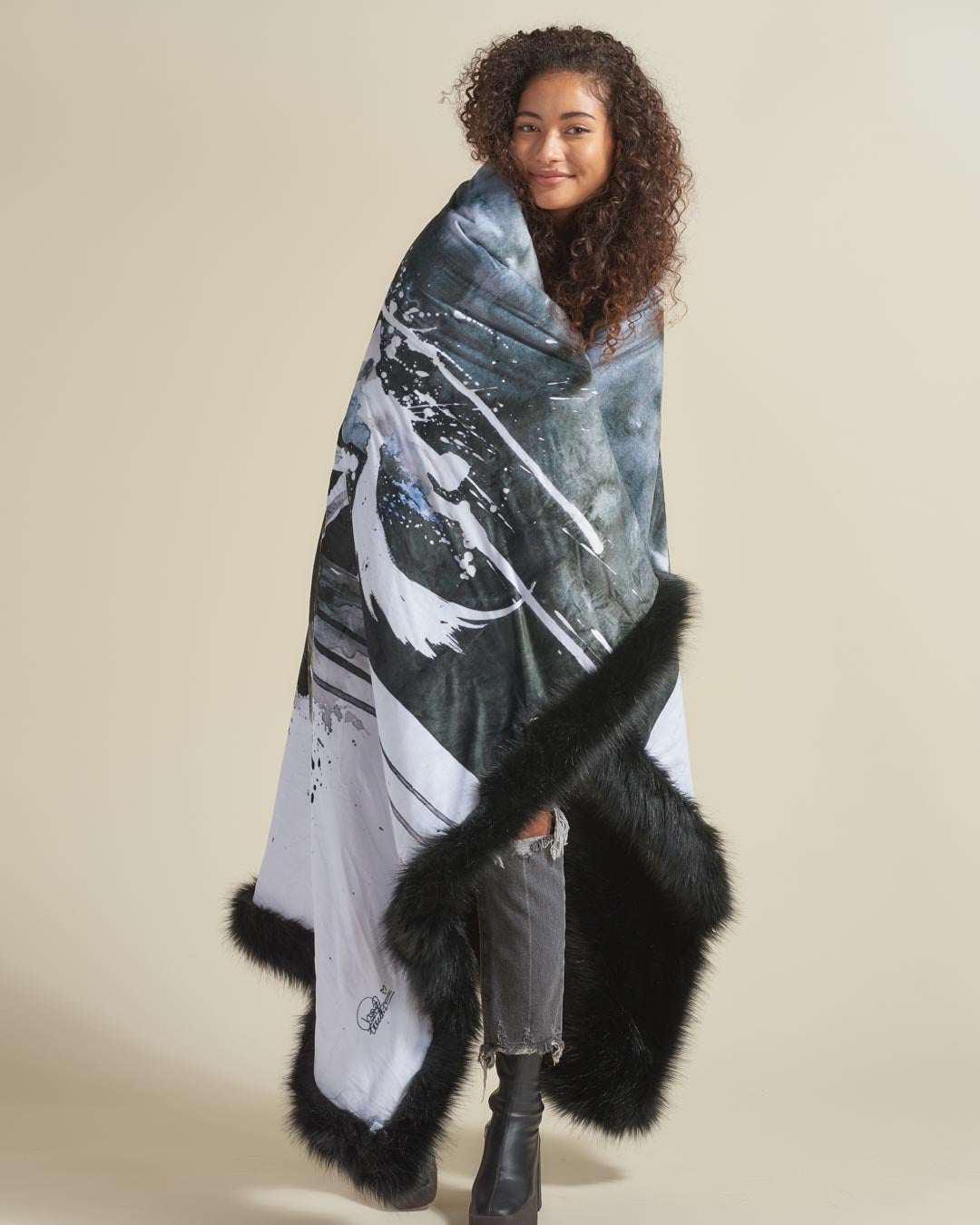 Artist Edition Lora Zombie The One You Feed Black Wolf Faux Fur Throw