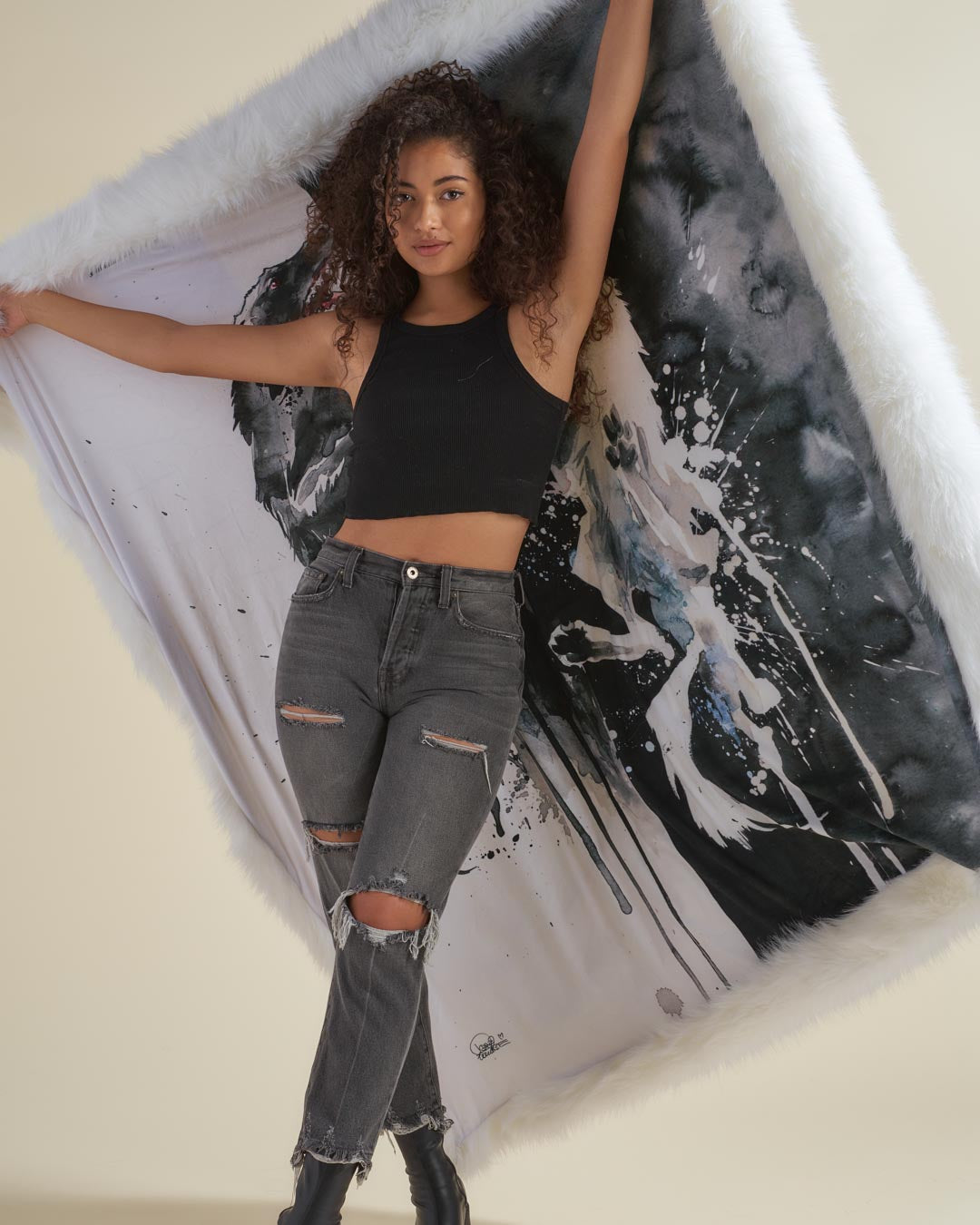 Artist Edition Lora Zombie The One You Feed White Wolf Faux Fur Throw