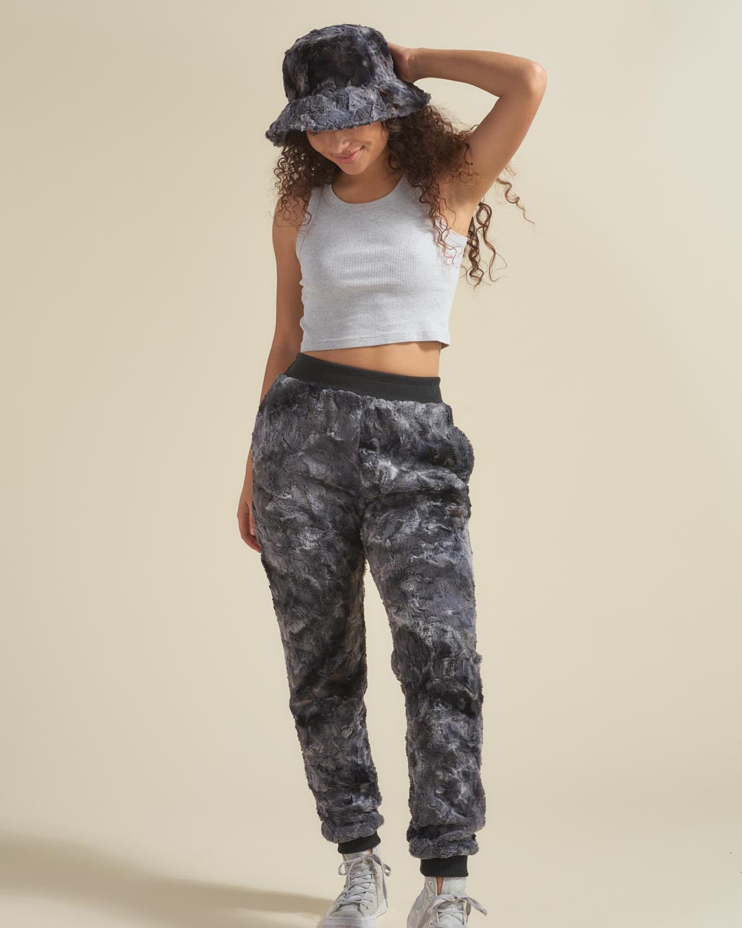 Shark ULTRA SOFT Faux Fur Sweatpants and Hat on Woman