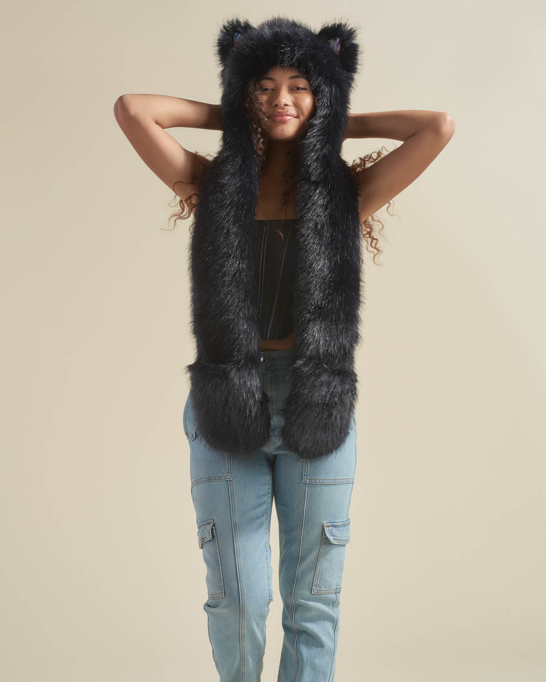 *Almost Purfect* Graffiti Wolf Luxe Faux Fur Hood