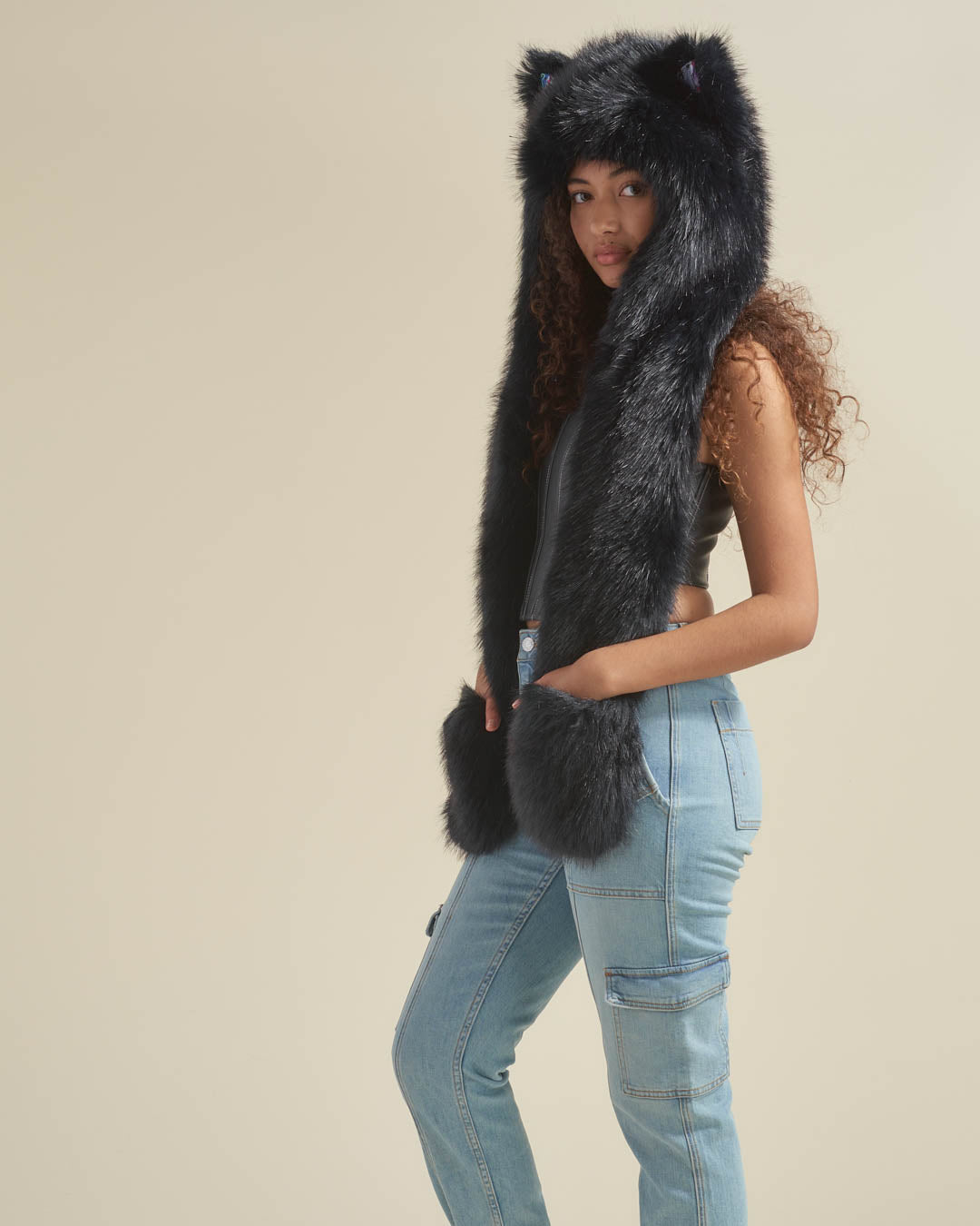 *Almost Purfect* Graffiti Wolf Luxe Faux Fur Hood