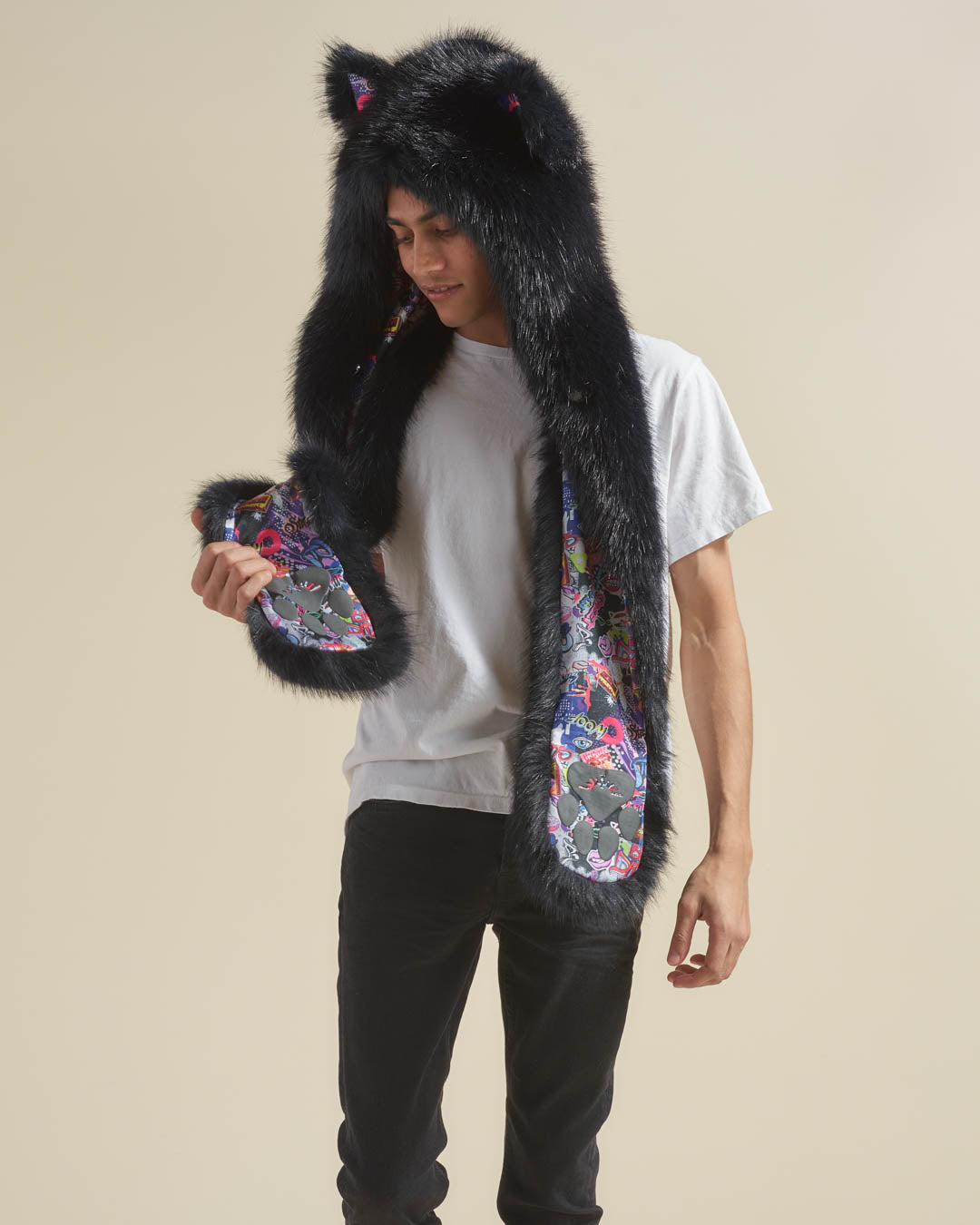 *Almost Purfect* Graffiti Wolf Luxe Faux Fur Hood