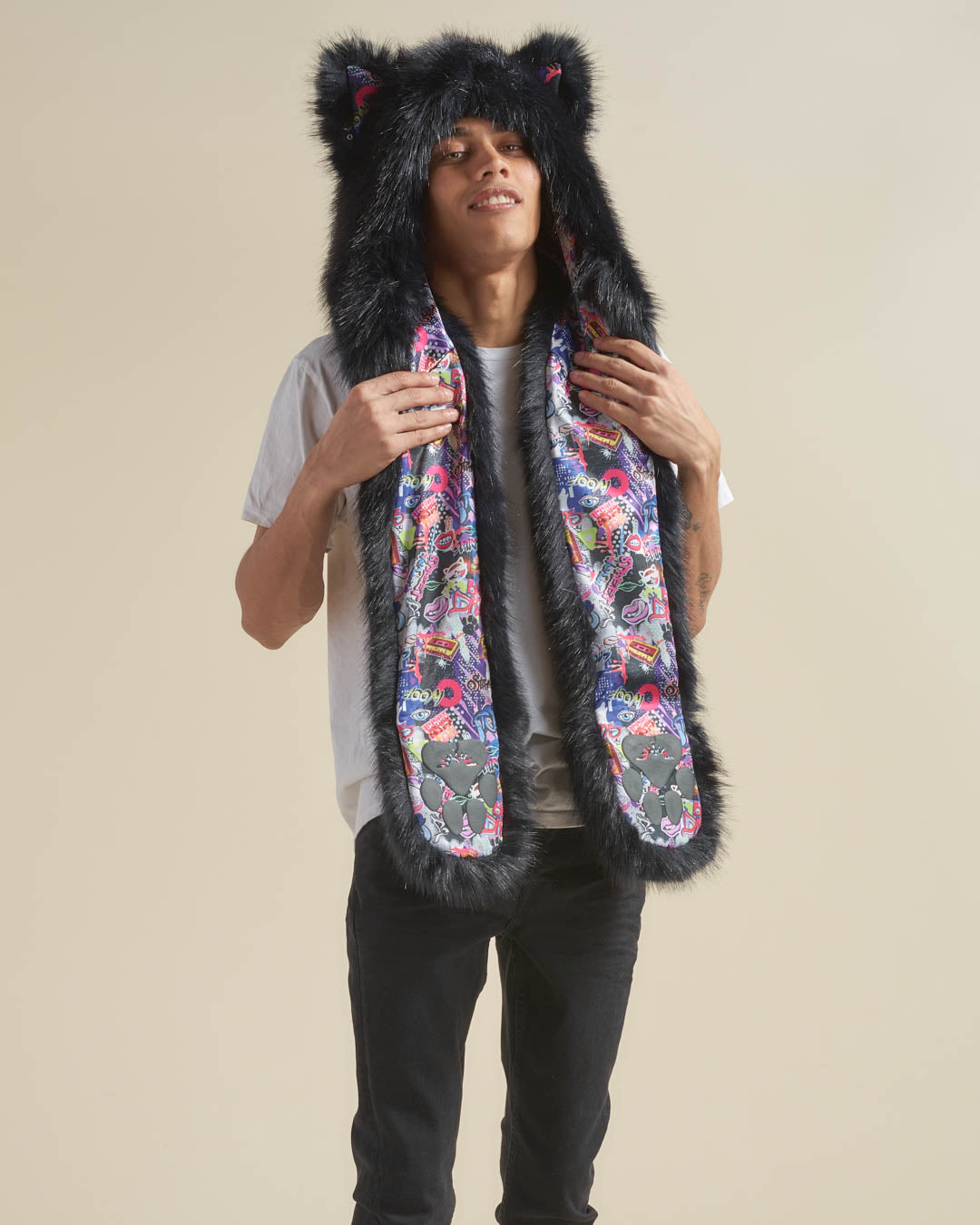 *Almost Purfect* Graffiti Wolf Luxe Faux Fur Hood