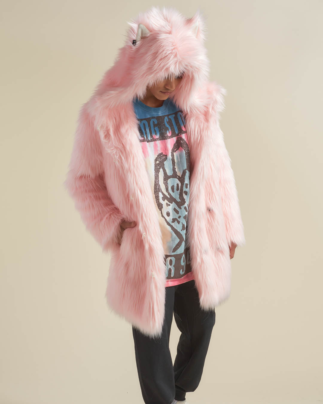 Flamingo Wolf Classic Faux Fur Coat on Man