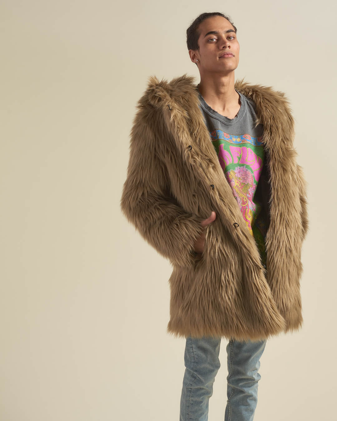 Ash Wolf Classic Faux Fur Coat on Male Model