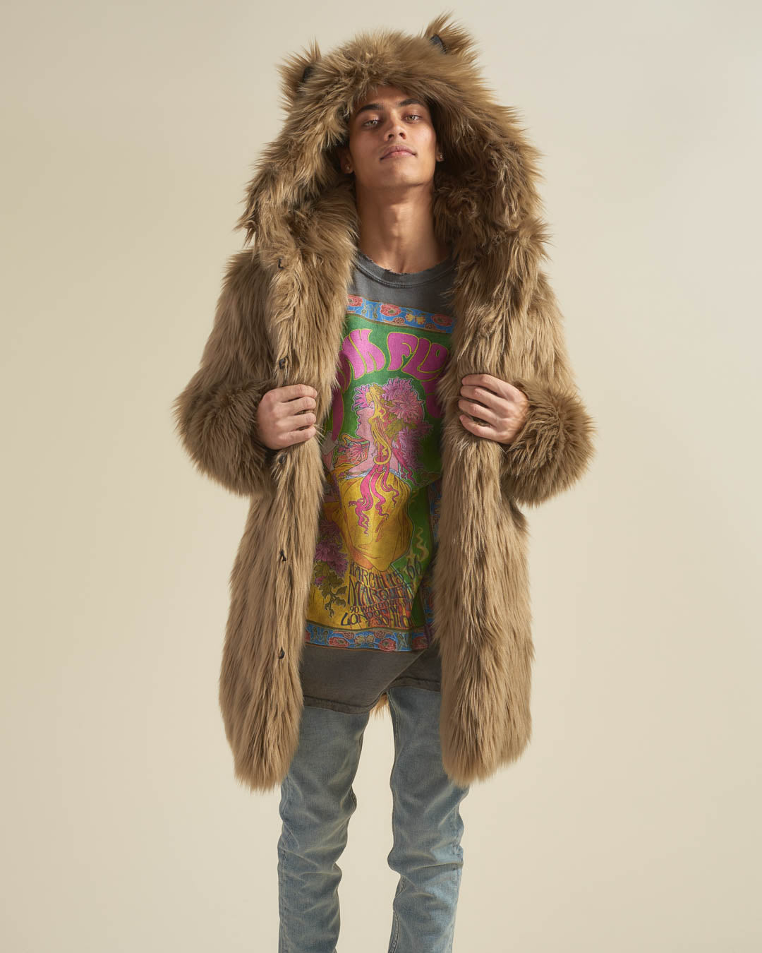 Arctic Fox Faux Fur Men's Coat | SpiritHoods S / ivory/gold/red/white/black