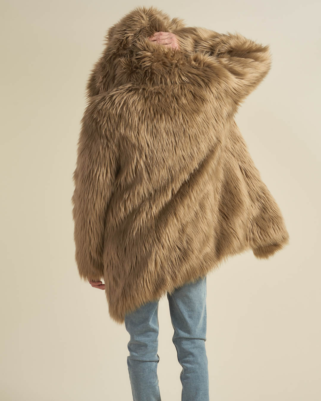 Back View of Ash Wolf Classic Faux Fur Coat on Man