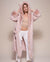 Woman wearing Rose Quartz Wolf Luxe Classic Faux Fur Robe, front view 4