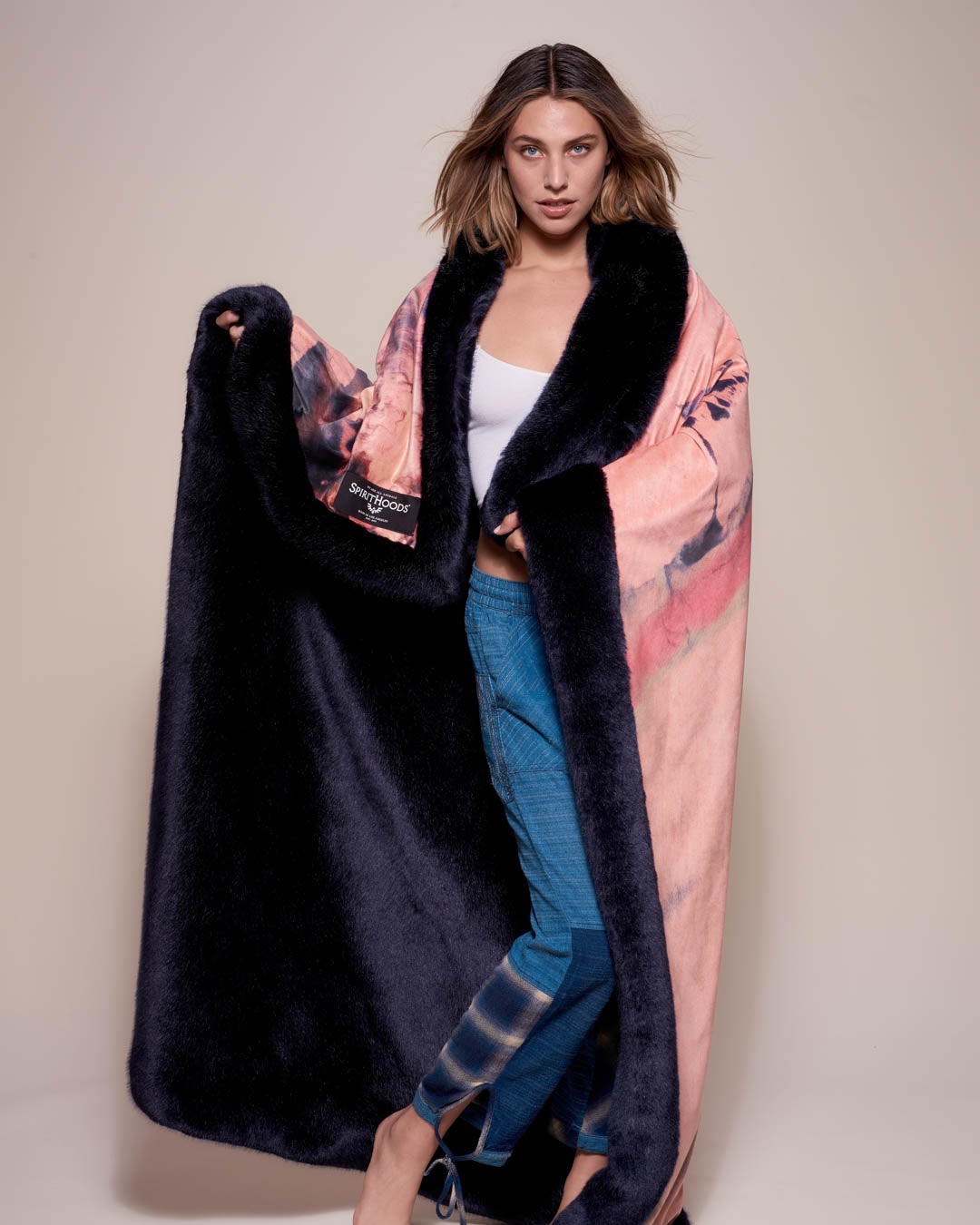 Female Wrapped in Indigo Wolf Luxe Faux Fur Throw 