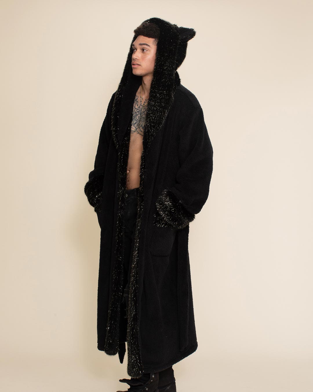Black Glitter Panther Classic Collector Edition Faux Fur Robe | Men's