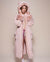 Woman wearing Rose Quartz Wolf Luxe Classic Faux Fur Robe, front view 5